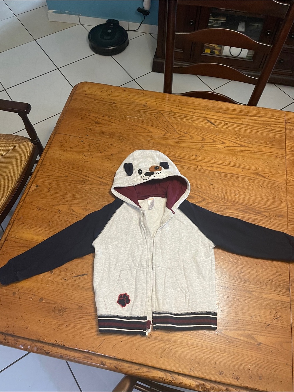 Gymboree Cream & Navy Puppy Hooded Zip-Up Sweatshirt